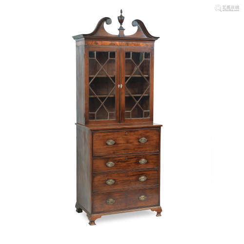 A George III and later mahogany secretaire bookcase