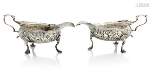 maker's mark rubbed, possibly William Kershill, London 1766  A pair of George III silver cream boats