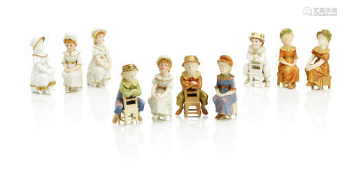 Late 19th century Ten small Royal Worcester figures of Kate Greenaway Children
