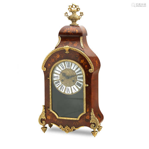 The movement stamped FHS Germany  A 19th century style inlaid mahogany and gilt metal mounted mantel clock, mid 20th century