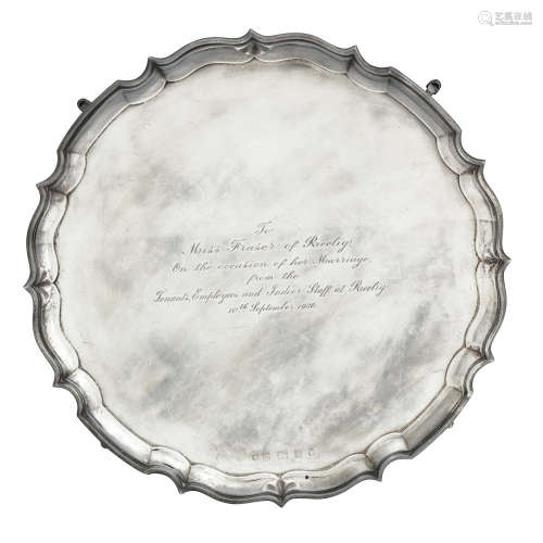 by   A 20th century silver presentation salver