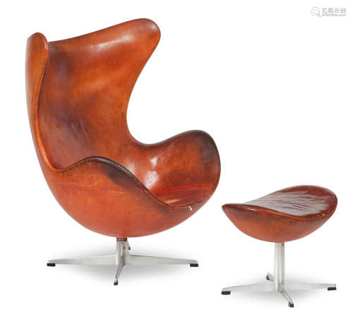 Arne Jacobsen (Danish, 1902-1971) An Egg chair and stool, designed 1958, manufactured by Fritz Hansen