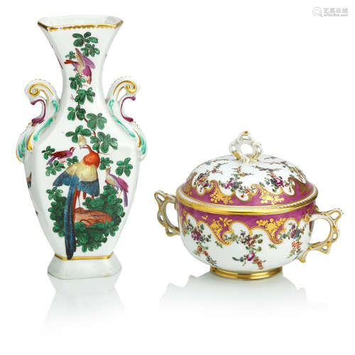 Circa 1765 A Chelsea ecuelle and cover and a vase