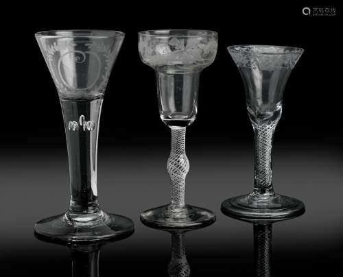 Circa 1740-60  Three various drinking glasses