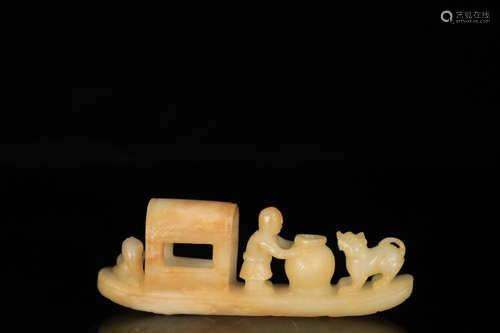 17-19TH CENTURY, A STORY DESIGN HETIAN JADE ORNAMANT, QING DYNASTY