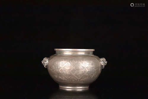 A DOUBLE-EAR SILVER WASHER POT
