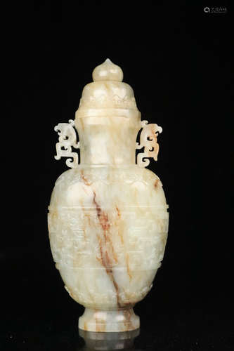 19TH CENTURY, A DOUBLE-EAR HETIAN JADE BOTTLE, LATE QING DYNASTY