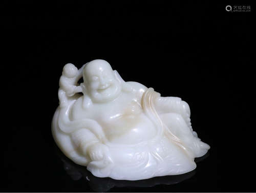 17-19TH CENTURY, A CHILD&BUDDHA DESIGN HETIAN JADE ORNAMANT, QING DYNASTY