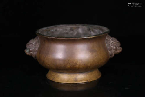 17-19TH CENTURY, A DOUBLE-EAR BRONZE CENSER, QING DYNASTY