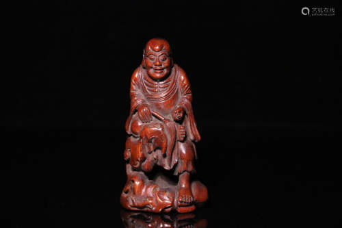 AN OLD, ARHAT BAMBOO STATUE