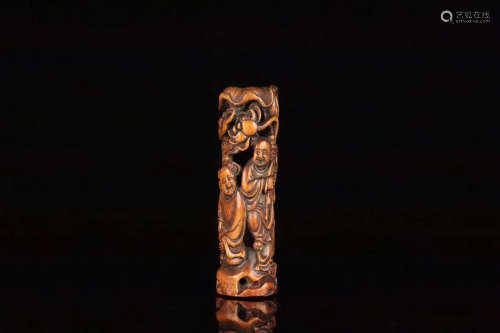 17-19TH CENTURY, A GODS DESIGN OLD BAMBOO INCENSE-HOLDER, QING DYNASTY