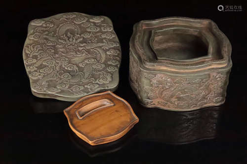 19TH CENTURY, A PALACE STYLE SONGHUA INKSTONE WITH BOX, LATE QING DYNASTY