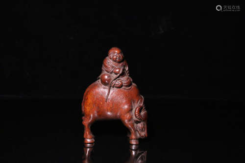 17-19TH CENTURY, A BOY&COW BAMBOO STATUE