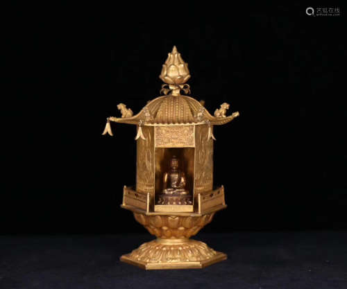 17-19TH CENTURY, A GILT BRONZE NICHE FOR A STATUE OF BUDDHA, QING DYNASTY