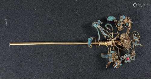 17-19TH CENTURY, A SET OF GILT SIVER JADE HAIRPIN,QING DYNASTY