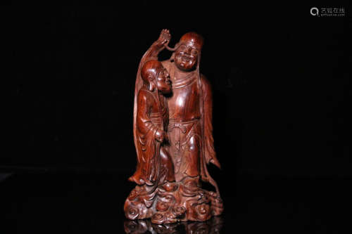 AN OLD  ARHAT HUANG ROSEWOOD STATUE