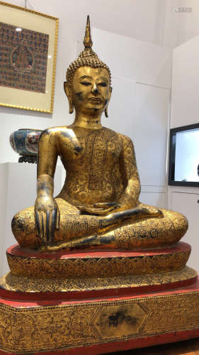 17-19TH CENTURY, A BUDDHA DESIGN GILT BRONZE STATUE, QING DYNASTY