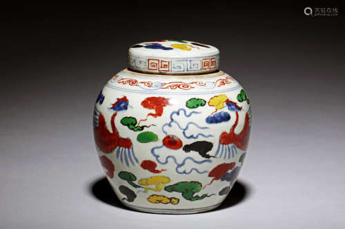 A VERY RARE AND BRIGHTLY COLORED WU CAI COVERED JAR