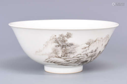 GRISAILLE PAINTED 'LANDSCAPE SCENERY' BOWL