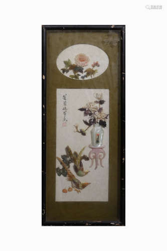 APPLIQUE 'FLOWERS AND BIRDS' HANGING PLAQUE