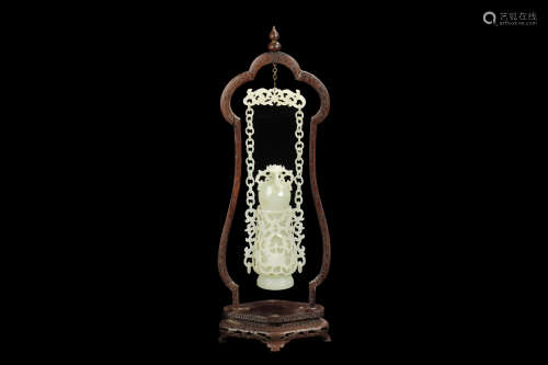 CARVED JADE HANGING VASE WITH STAND