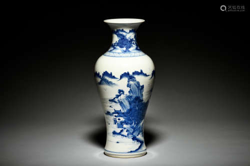 BLUE AND WHITE 'LANDSCAPE SCENERY' VASE