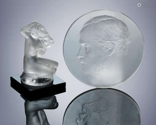 An Early Post-War 'Floreal' Statuette and a 'Pasteur' Plaque, designed in 1942 and 1922 René Lalique (French, 1860-1945)