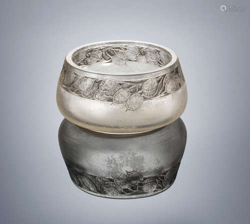 A Unique 'Frise Monnaie Du Pape' Cire Perdue Vase, designed in 1920 René Lalique (French, 1860-1945)