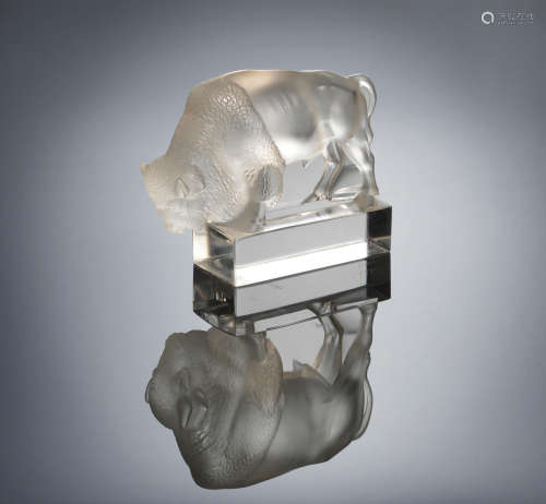 A Post-War 'Bison' Paperweight, designed in 1931 René Lalique (French, 1860-1945)