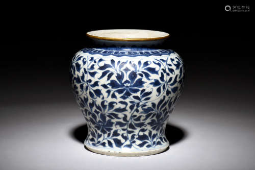 BLUE AND WHITE 'FLOWERS AND VINES' JAR