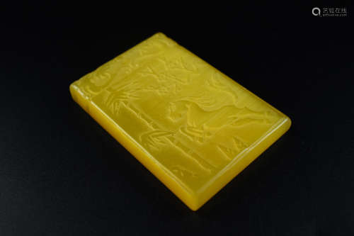 YELLOW TOURMALINE CARVED 'HORSE' PLAQUE
