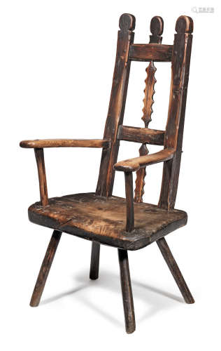 With traces of historic red-paint A good and interesting George III ash, sycamore and pine primitive chair, circa 1800