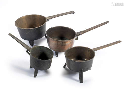 Four 17th/18th century leaded bronze skillets, English