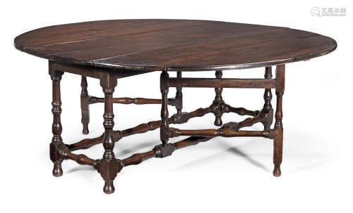 An exceptionally large joined oak gateleg dining table, English, circa 1700-20 and later
