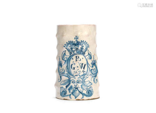 An exceptional London delftware 'bossed' tankard, dated 1653