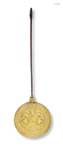 A rare James I brass warming pan, 1610 - 1619