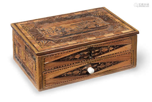 An early to mid-19th century straw-work or marqueterie de paille box, French