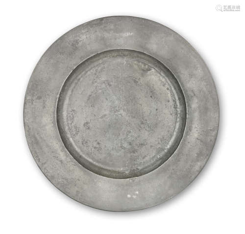 A Charles II pewter broad-rim charger, circa 1680