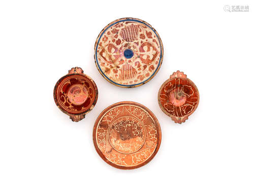 Four pieces of Hispano Moresque pottery, 16th century and 18th century