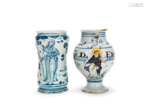 Two Italian maiolica pharmacy jars, end 17th century