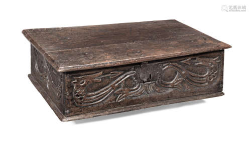 A Charles I/Commonwealth/Charles II boarded oak box, circa 1640-60