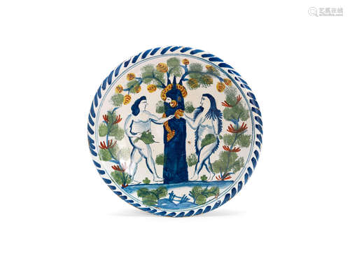 Another Bristol delftware Adam and Eve chrger, circa 1740