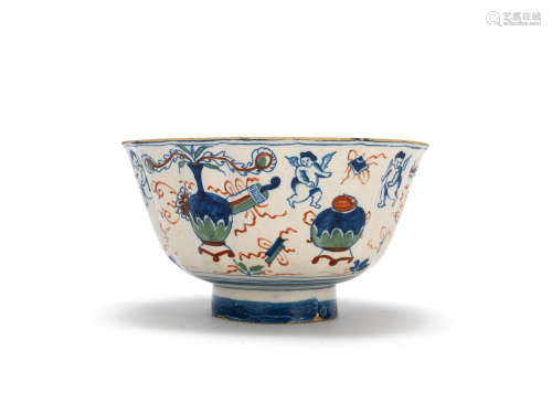 A rare English delftware fluted bowl, circa 1720