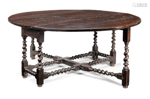A large Charles II joined oak gateleg dining table, circa 1680 and later