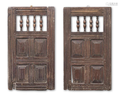 A pair of 17th century joined oak and fruitwood doors, Brittany, Northern French, circa 1680