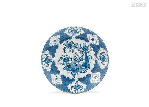 An English delftware large plate, circa 1750