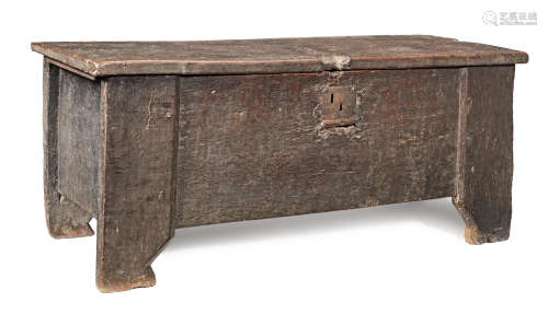 An extremely rare 15th century, or possibly earlier, oak clamp-front chest, English, possibly Sussex or Surrey