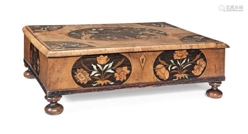 An unusual William & Mary marquetry walnut lace box, circa 1690