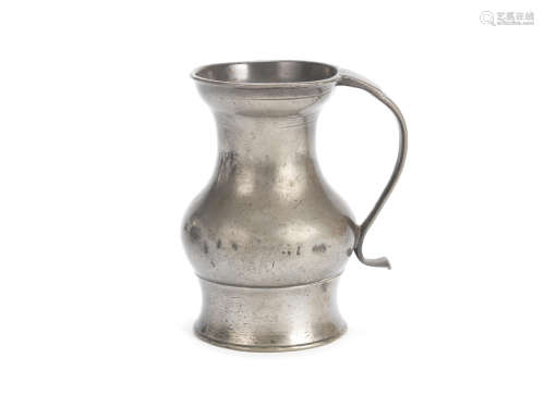 A good pewter unlidded pot-bellied measure, Aberdeen or Inverness,  circa 1700