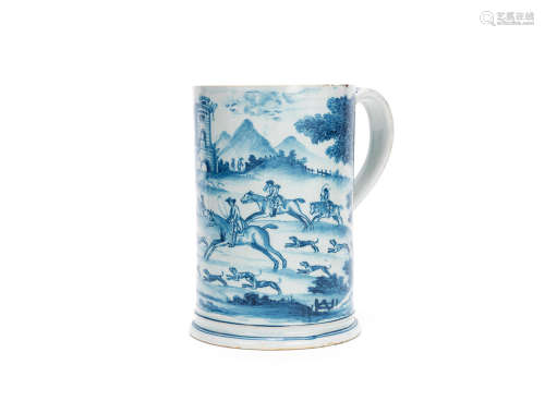 A large English delftware tankard, dated 1766